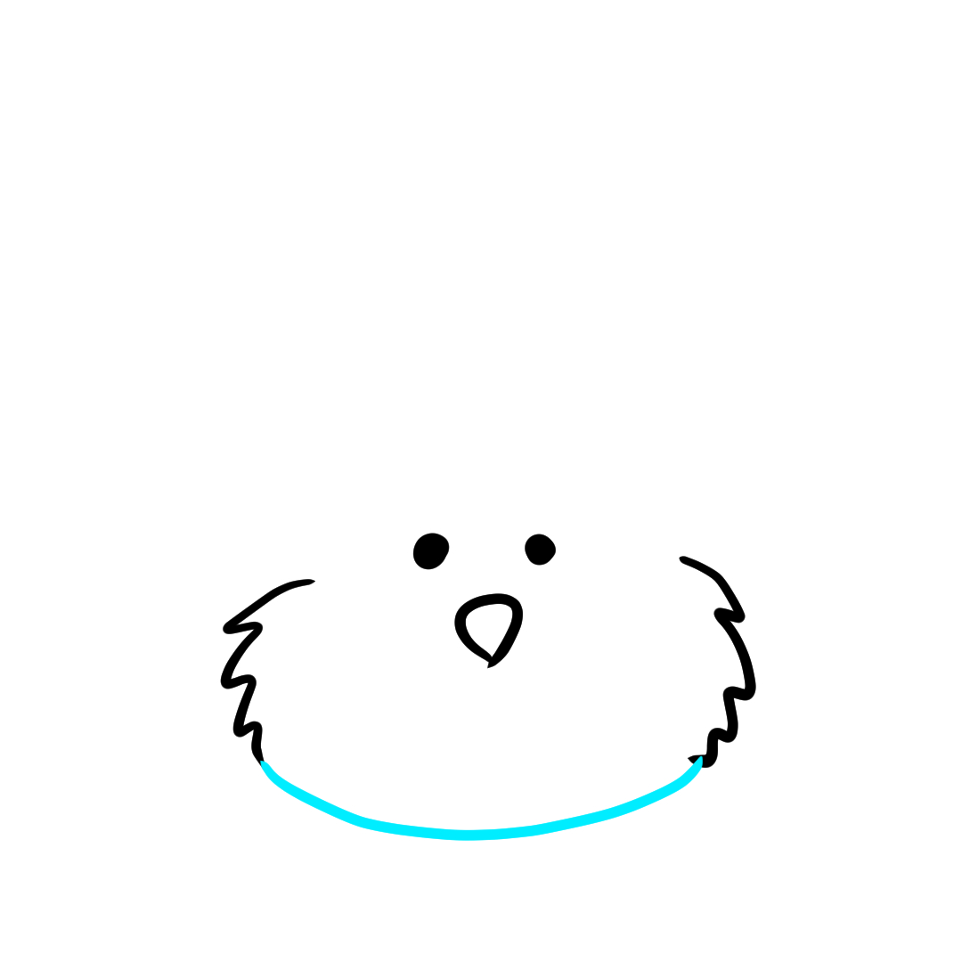 Step 5 of drawing a bunny face showing the chin