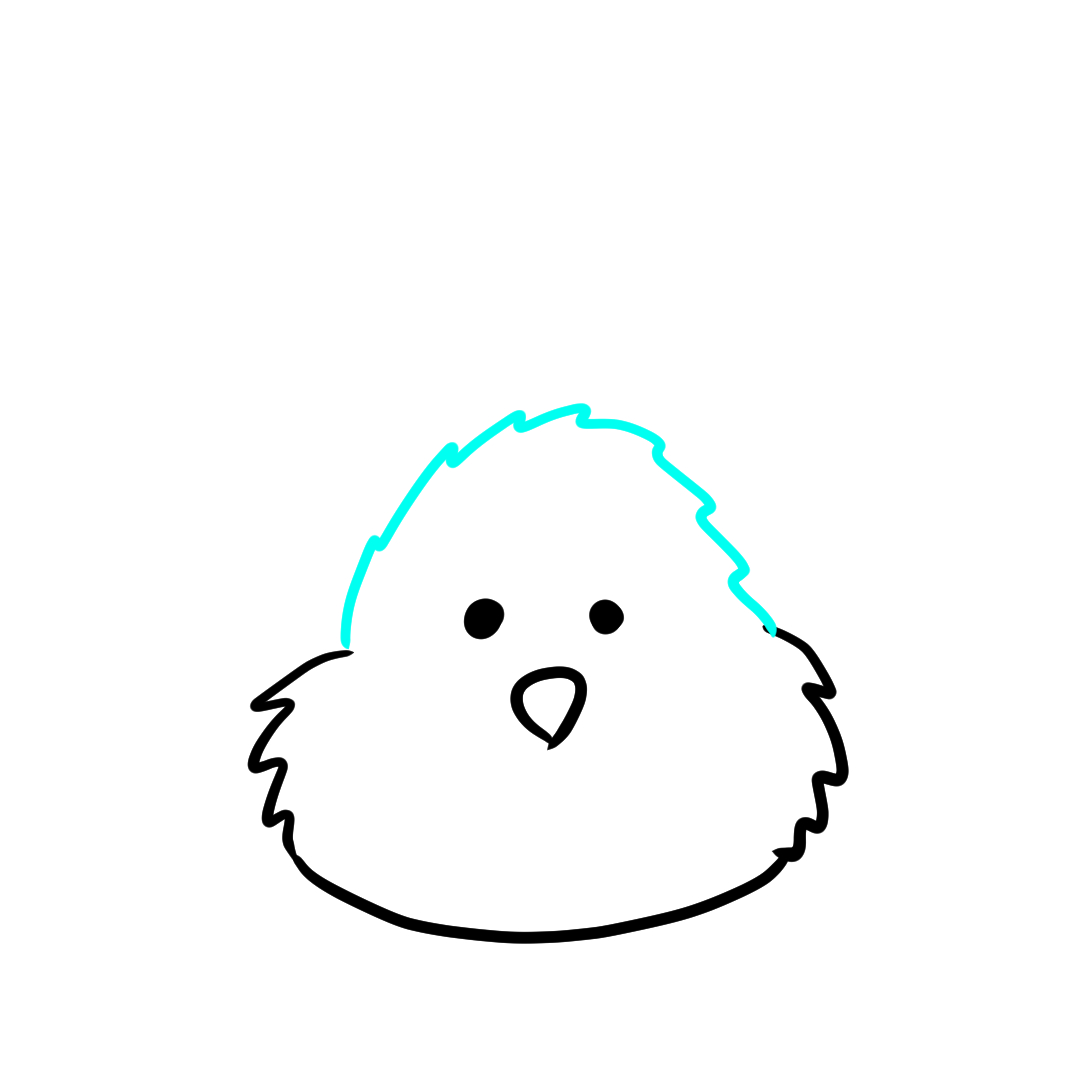 Step 6 of drawing a bunny face showing the top of the head