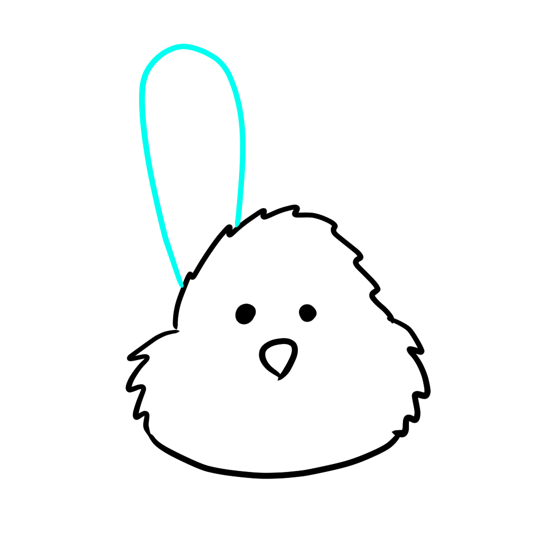 Step 7 of drawing a bunny face showing one ear
