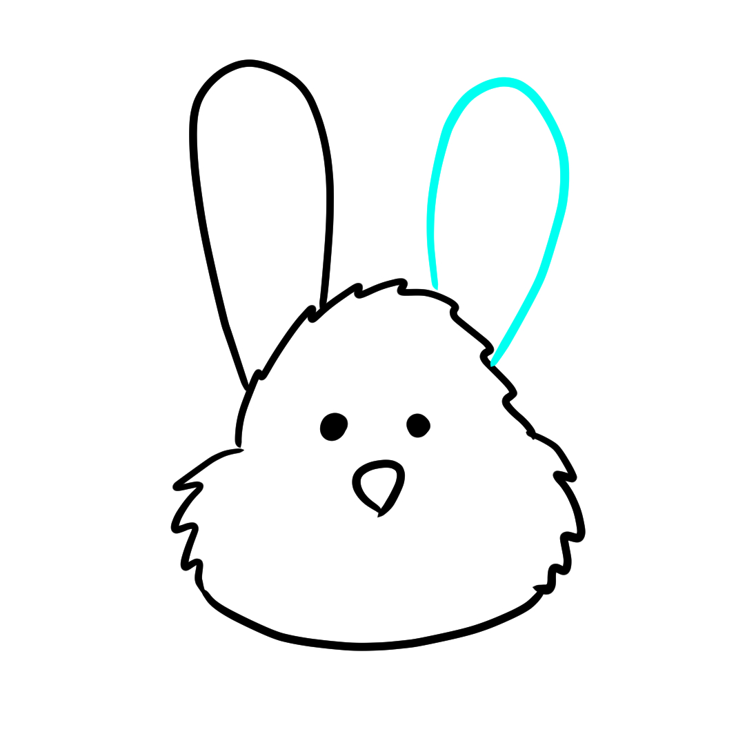 Step 8 of drawing a bunny face showing both ears