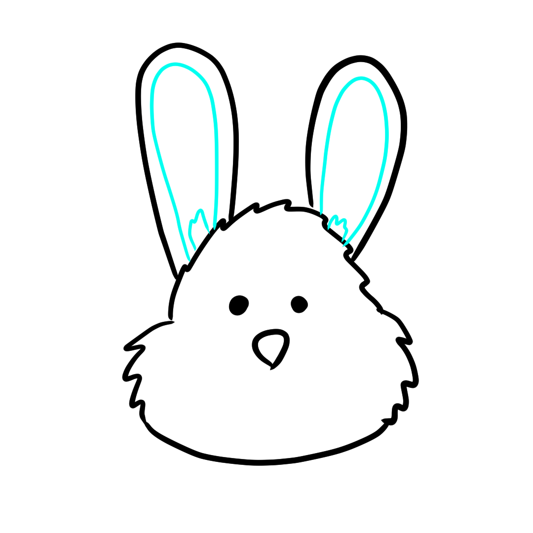 Step 9 of drawing a bunny face showing inner ears