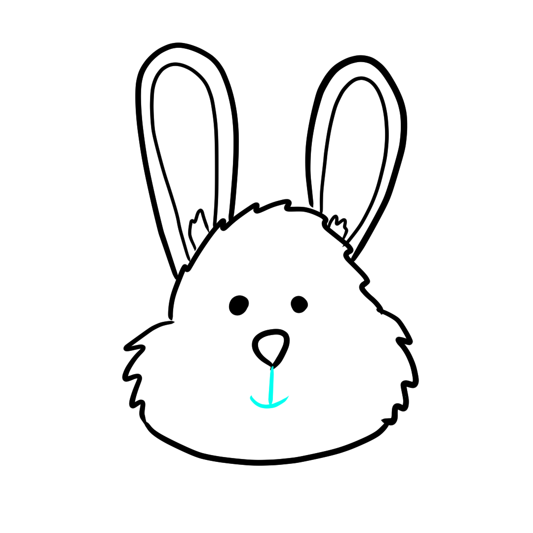 Step 10 of drawing a bunny face showing the mouth