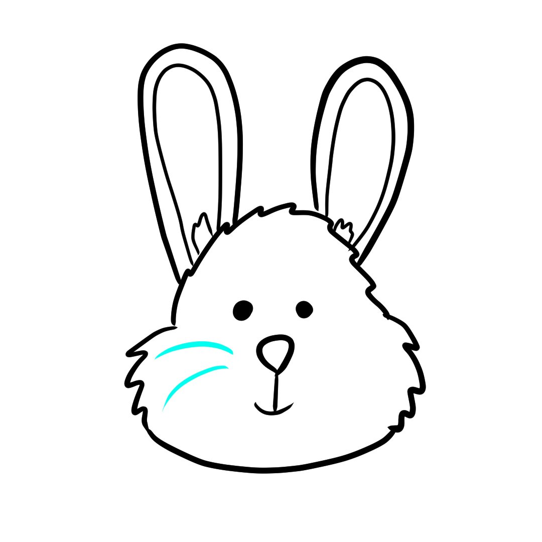 Step 11 of drawing a bunny face showing left whiskers