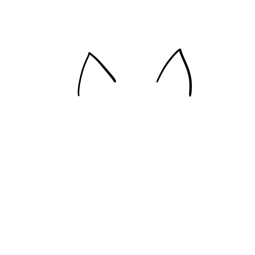 Step 1 of drawing a cat face showing two triangle ears