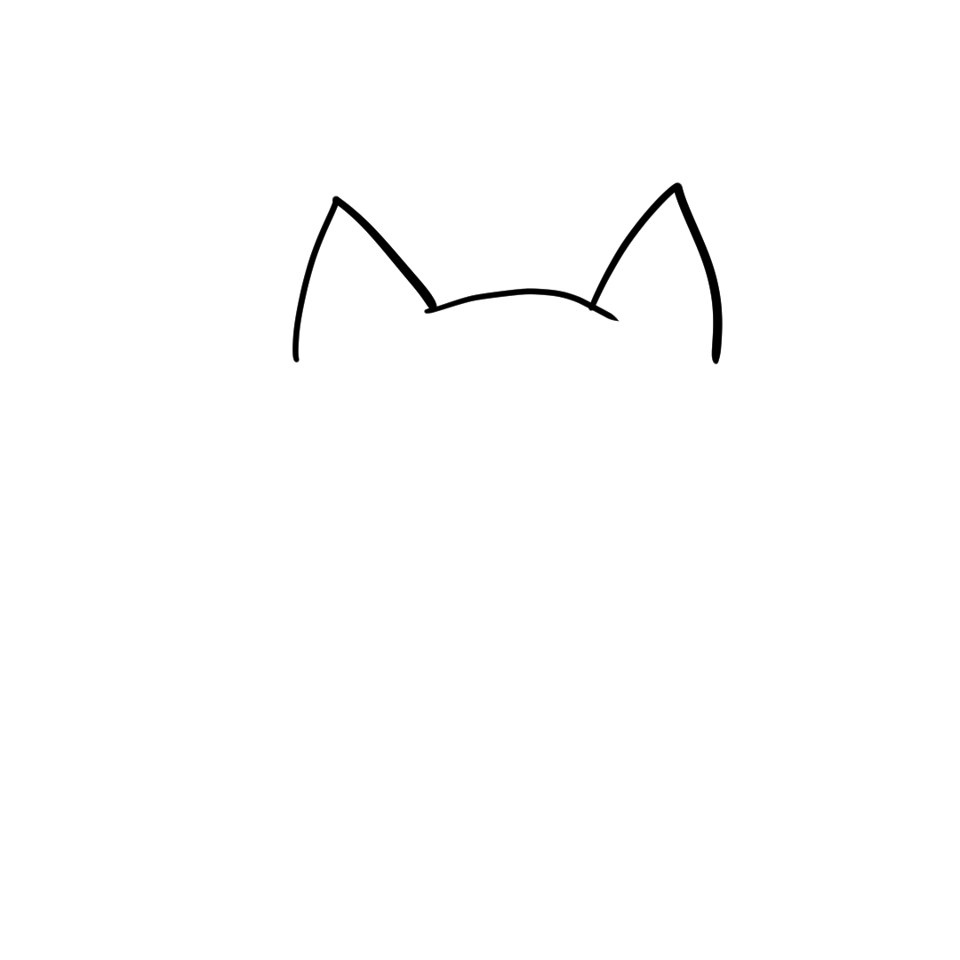 Step 2 of drawing a cat face showing a curved line connecting the ears