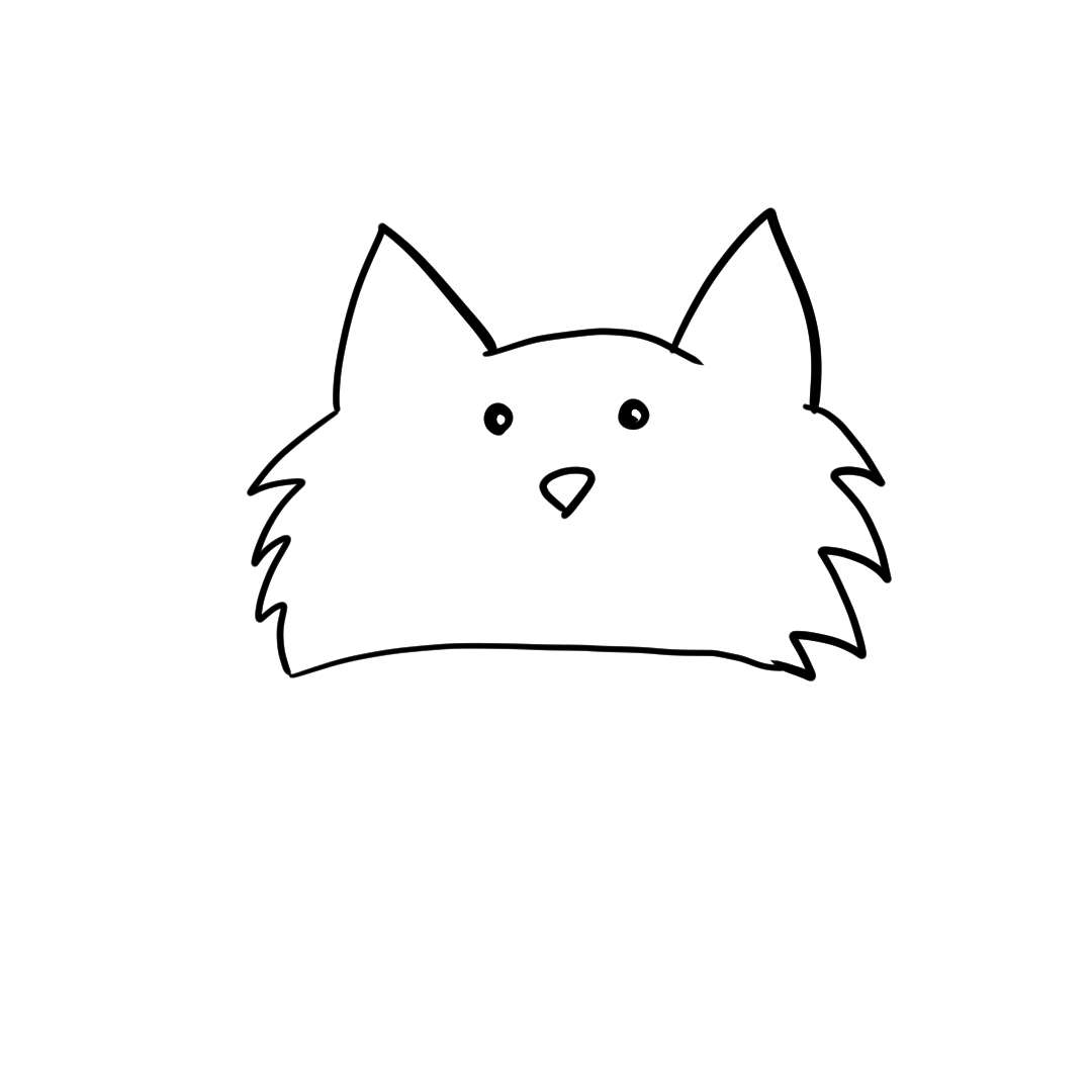 Step 7 of drawing a cat face showing a triangle nose