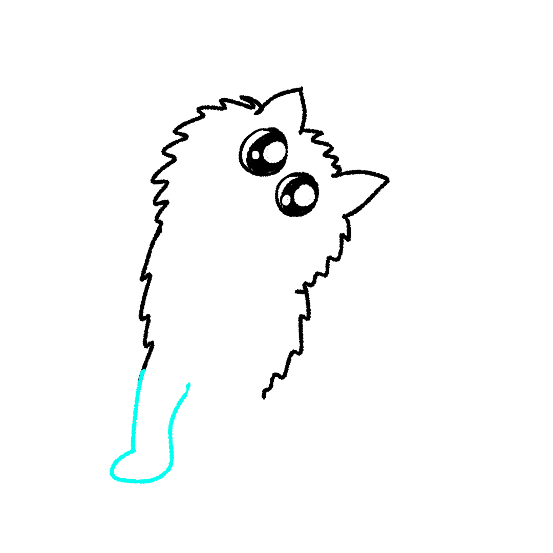 Step 7 how to draw a cute cat - draw the first front leg and paw