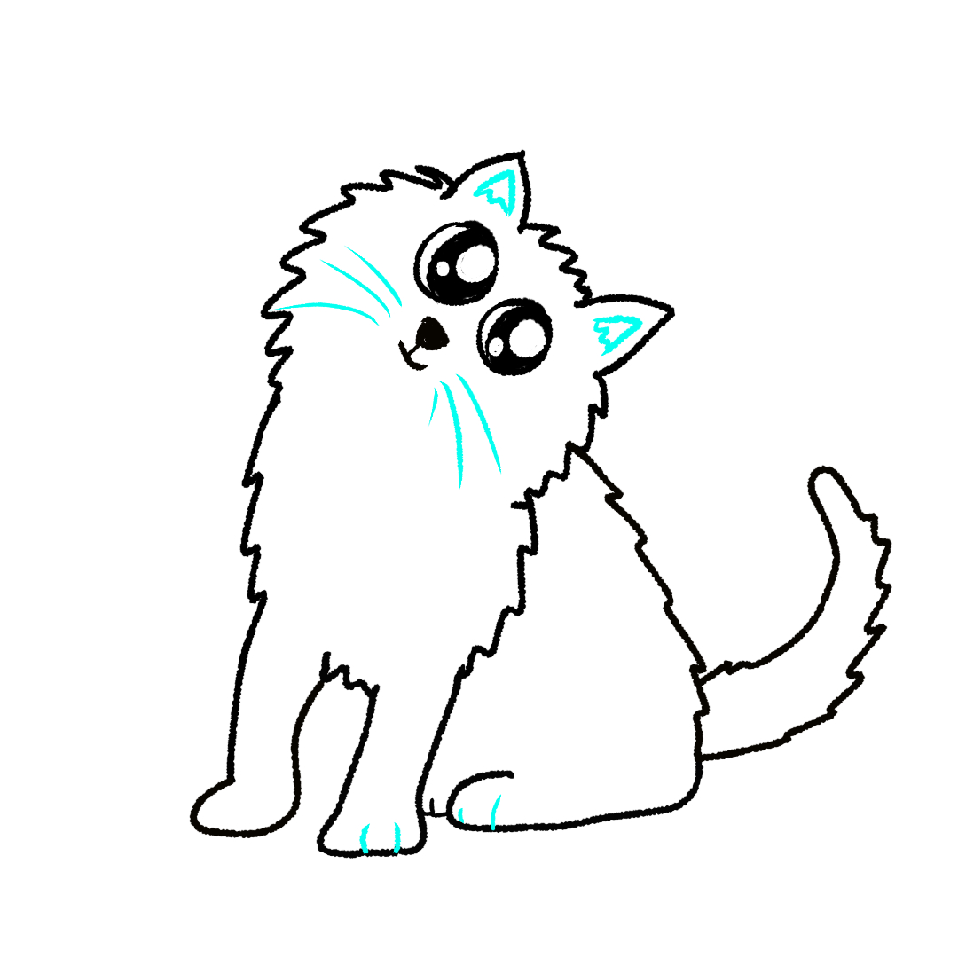 Step 13 how to draw a cute cat - finished cute cat drawing ready to colour