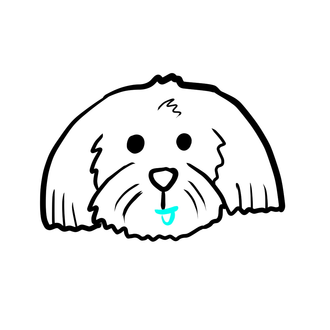 Step 12 of drawing a dog face, showing the finished tongue