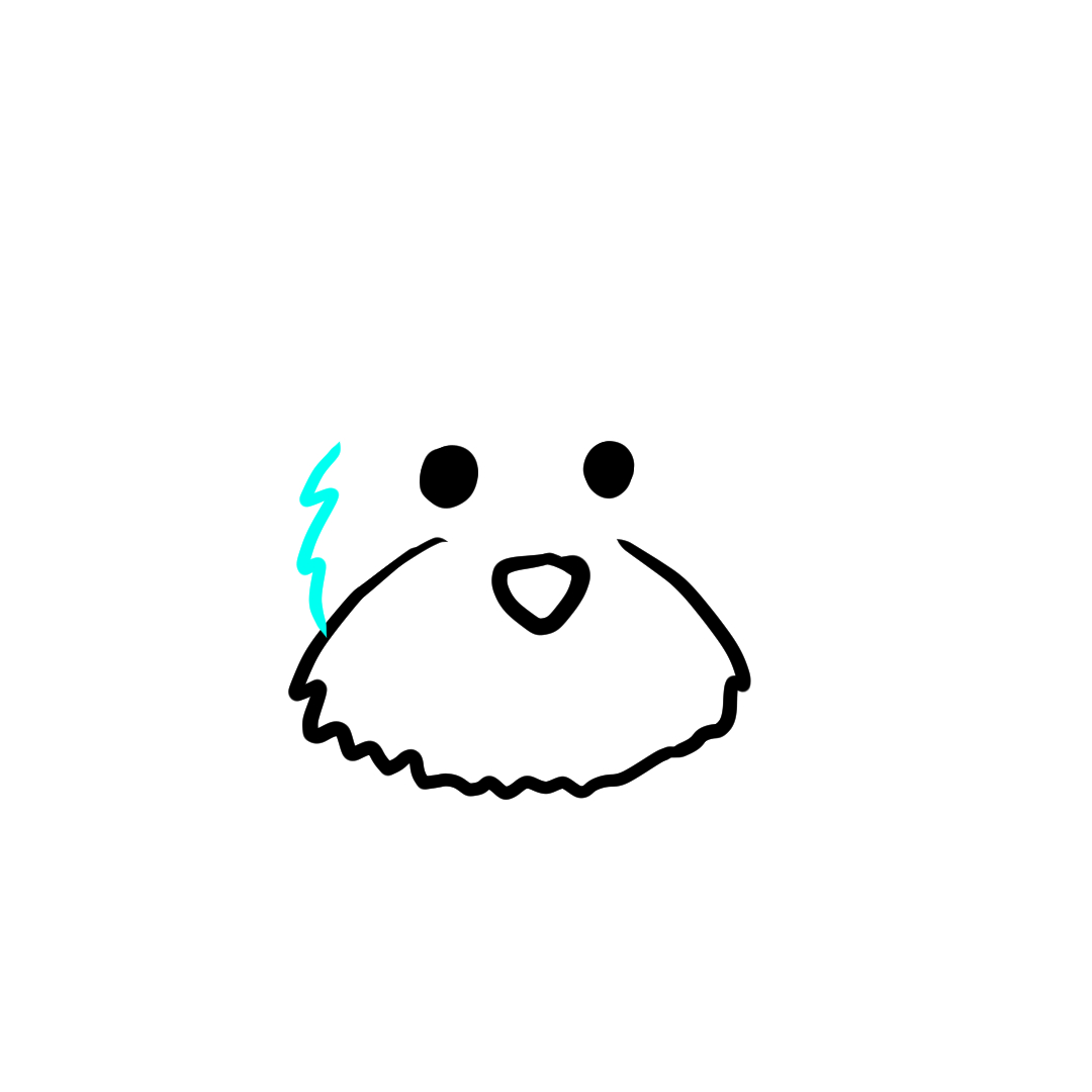 Step 4 of drawing a dog face, showing the left cheek fur