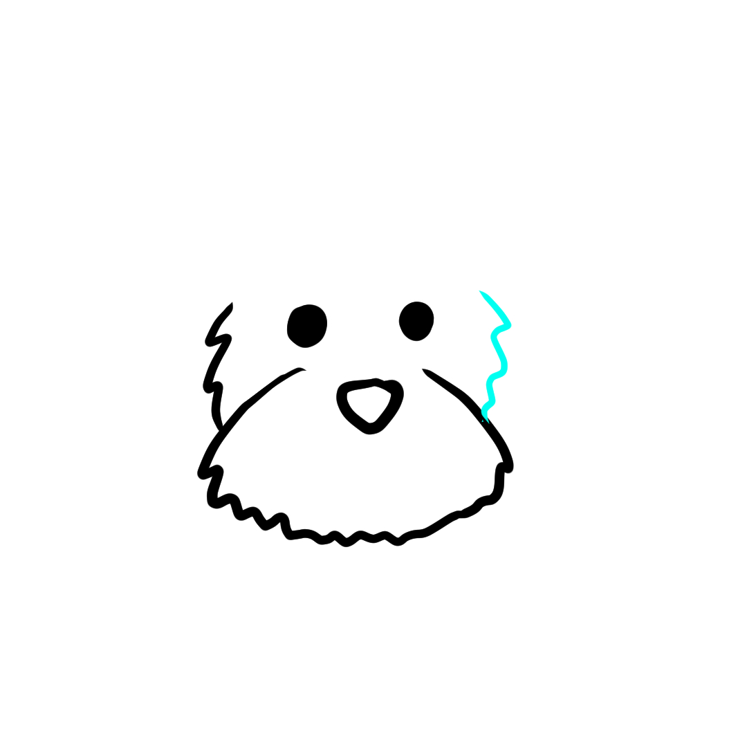 Step 5 of drawing a dog face, showing the right cheek fur