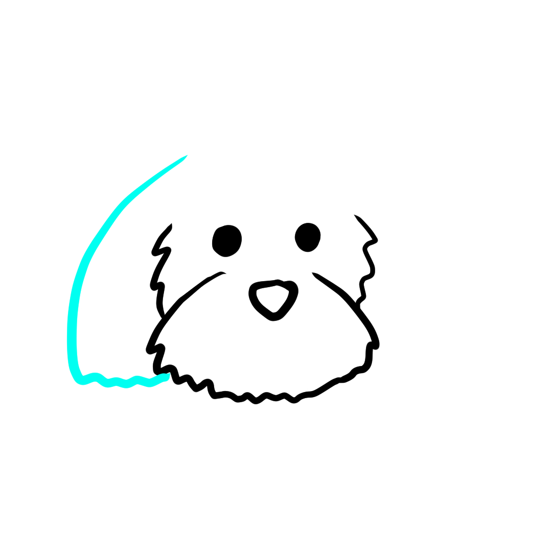 Step 6 of drawing a dog face, showing the left ear