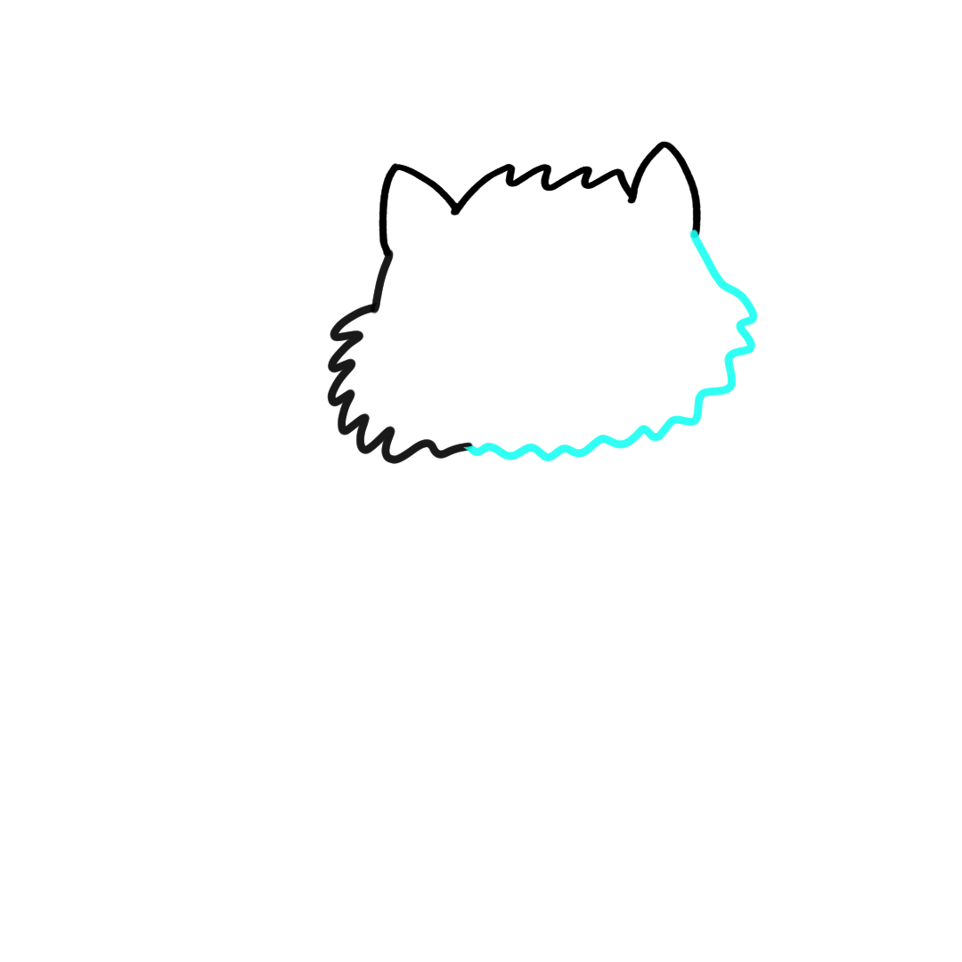 Step 3 how to draw a fluffy cat - complete the fluffy outline of the cat head