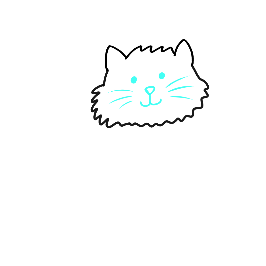 Step 4 how to draw a fluffy cat - add the eyes nose mouth and whiskers
