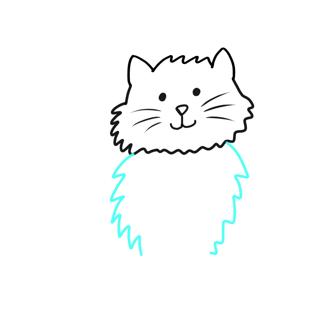 Step 5 how to draw a fluffy cat - draw the fluffy furry body