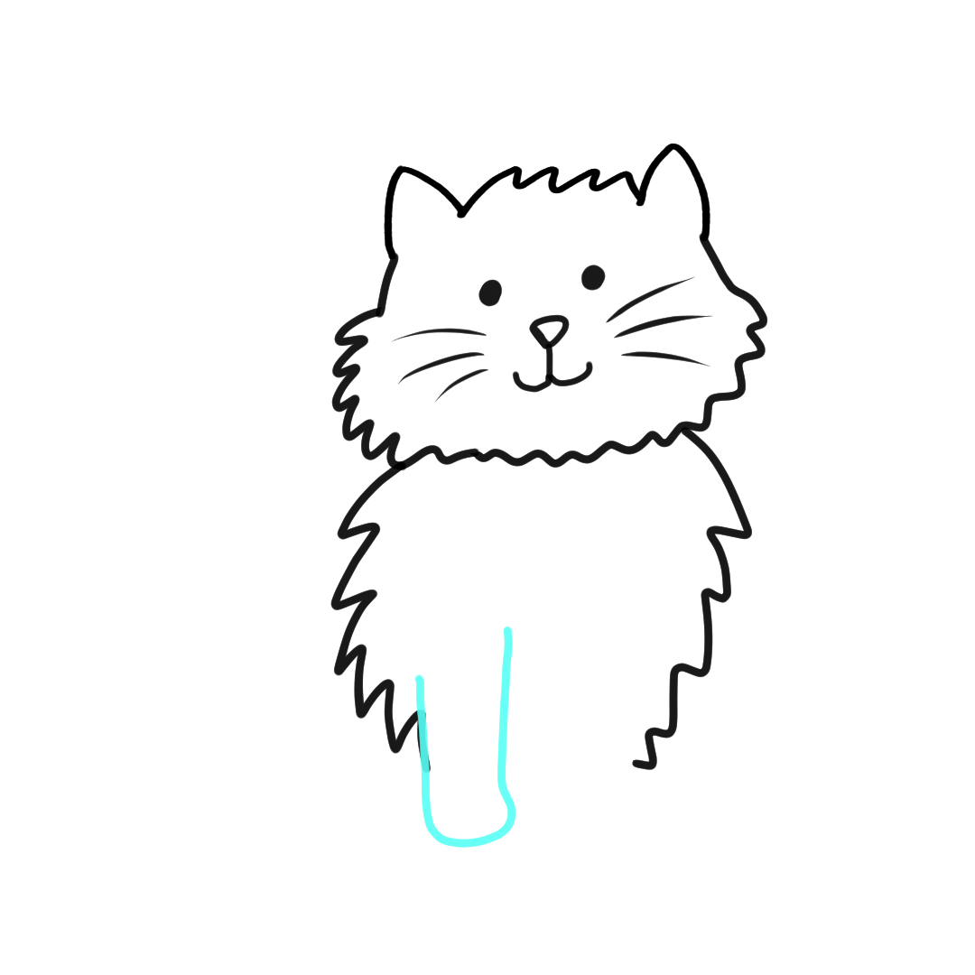 Step 6 how to draw a fluffy cat - draw the first front leg and paw