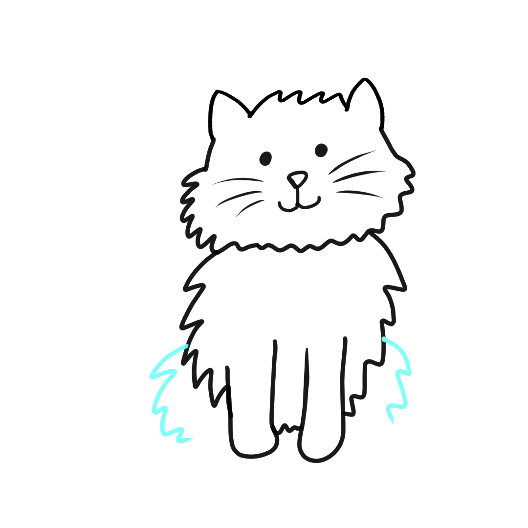 Step 8 how to draw a fluffy cat - draw the fluffy top of back paws