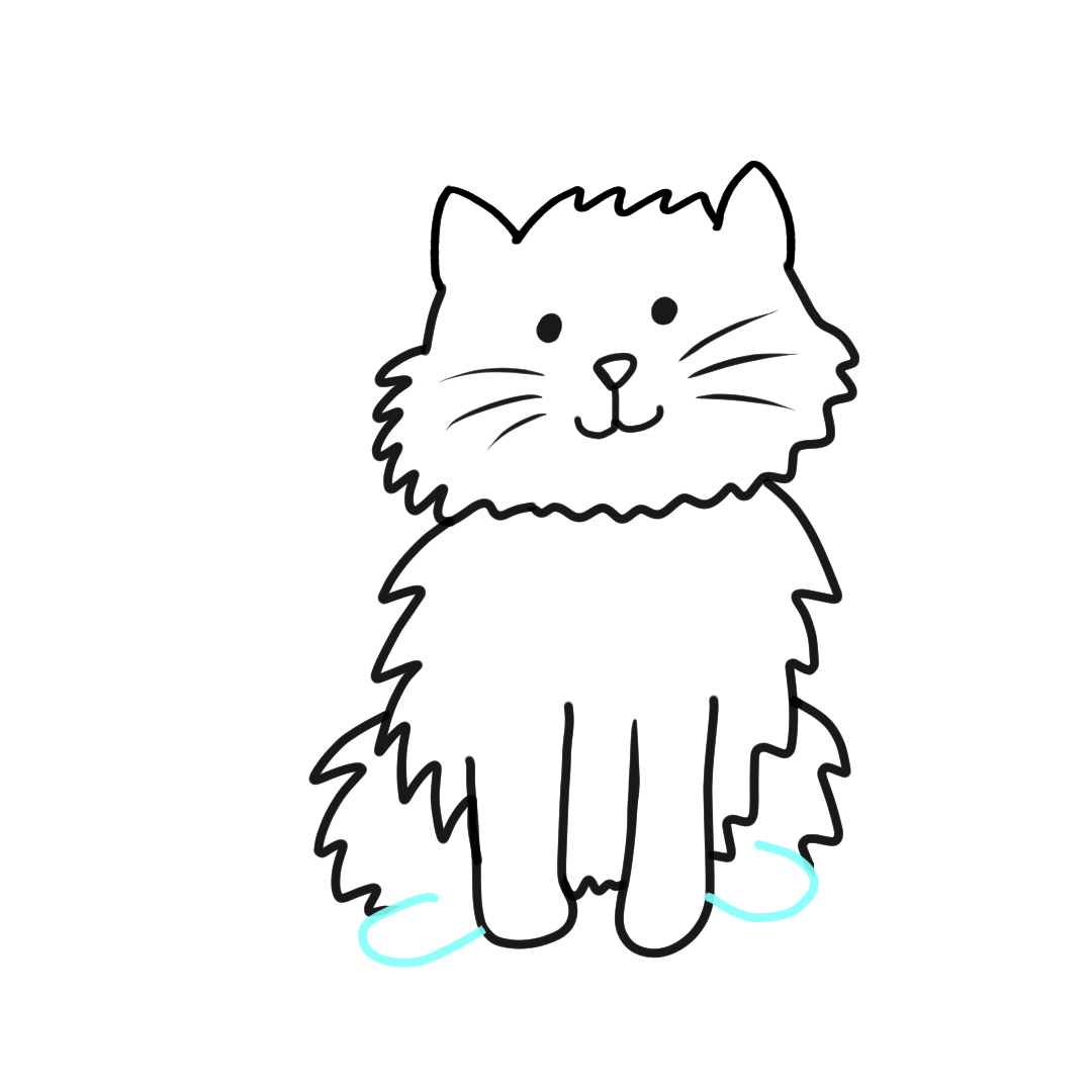 Step 9 how to draw a fluffy cat - draw the fluffy back paws