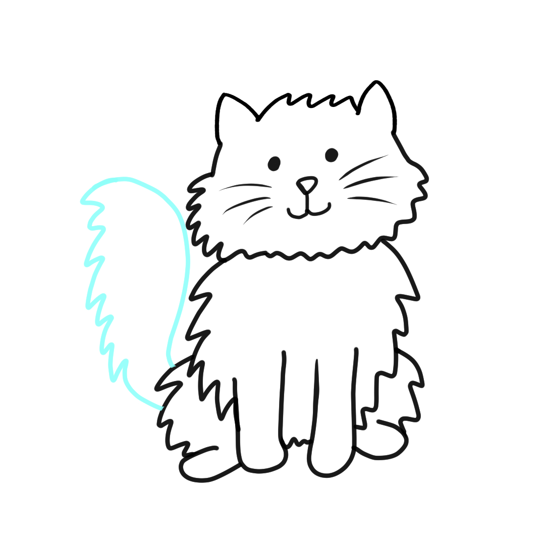 Step 10 how to draw a fluffy cat - draw the big fluffy tail