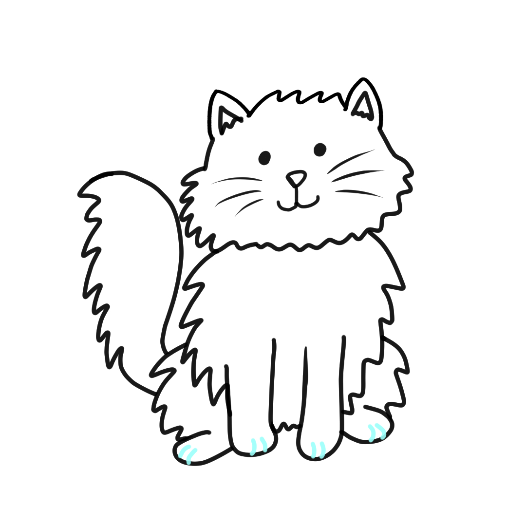 Step 12 how to draw a fluffy cat - add toe details to the paws