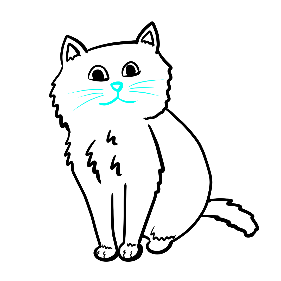 Step 12 of drawing a simple cat showing the finished drawing